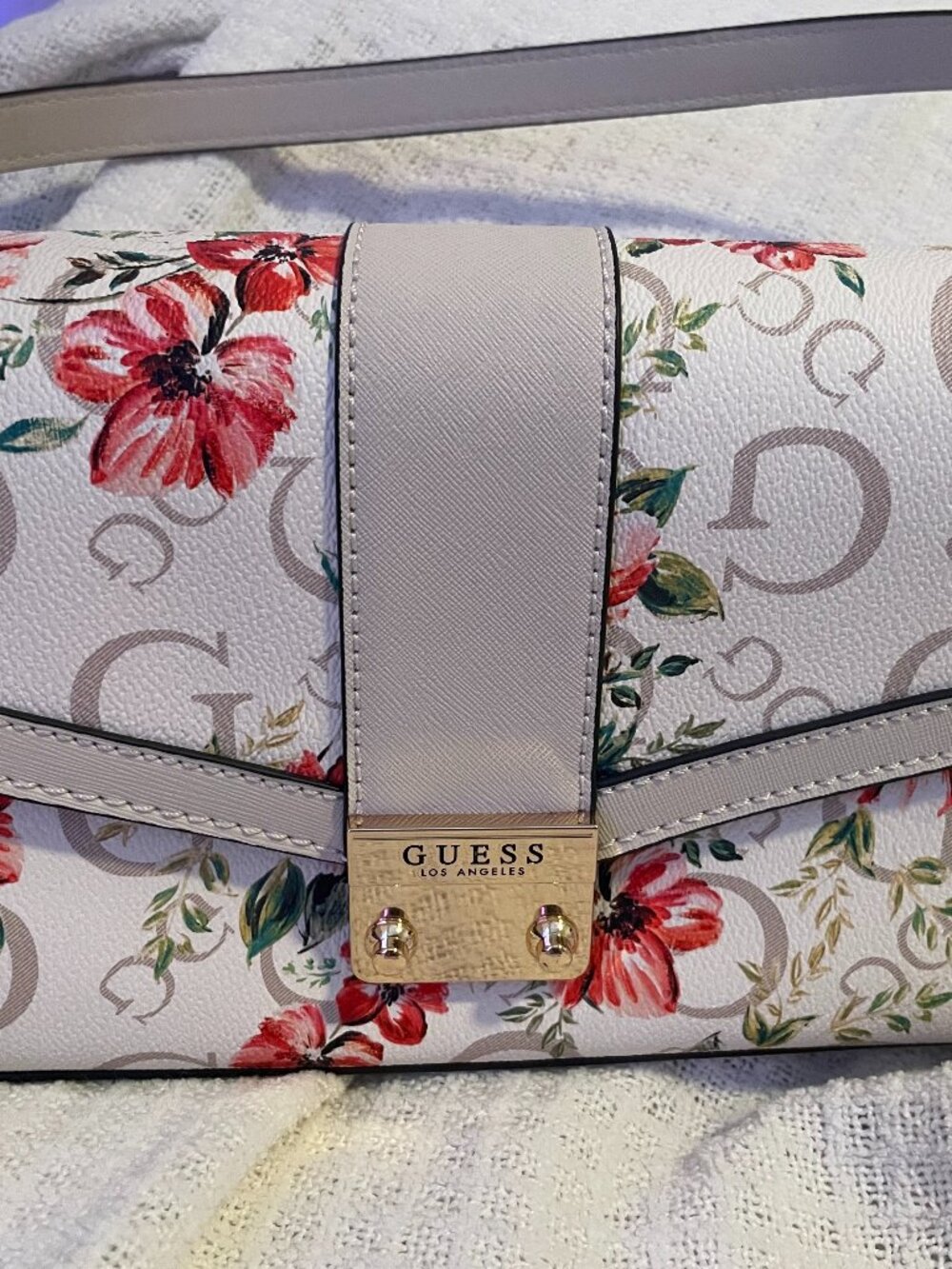 GUESS Floral Logo Crossbody Bag Beige Shoulder Purse Women’s Handbag